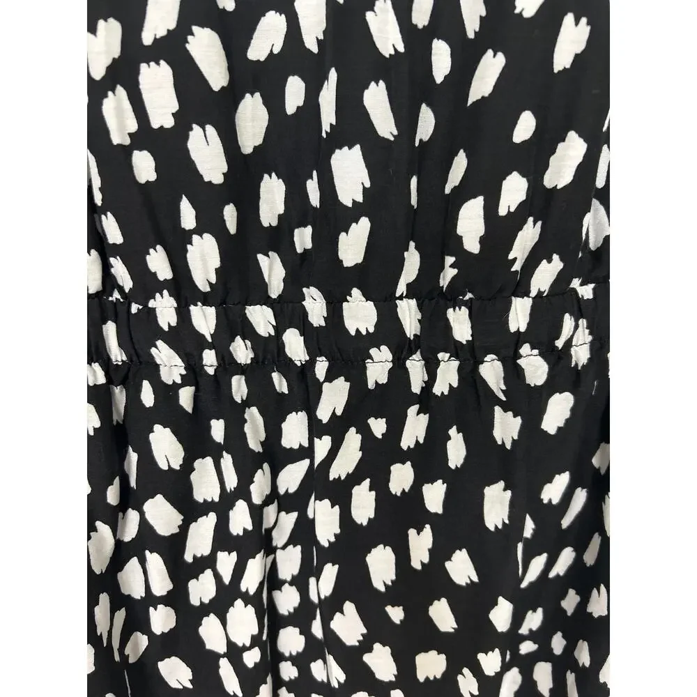 Vineyard Vines Black White Silk Blend Dress Large V Neck Long Sleeve Ruffle Hem - Picture 13 of 16